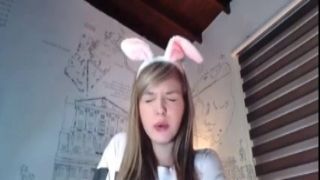 cute bunny rides a big dildo on webcam